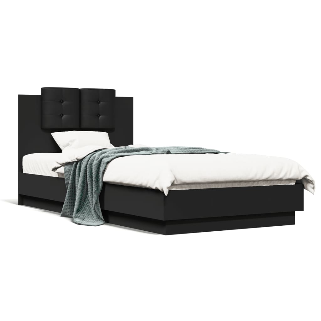 vidaXL Okvir za krevet s uzglavljem i LED svjetlima crni 75x190 cm