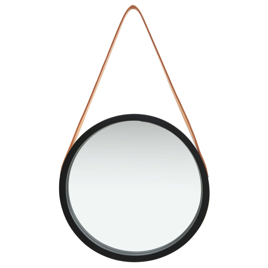 vidaXL Zidno ogledalo s remenom 40 cm crno