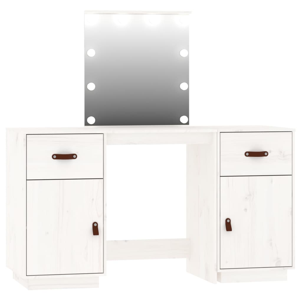 vidaXL Set toaletnog stolića s LED svjetlima bijeli masivna borovina