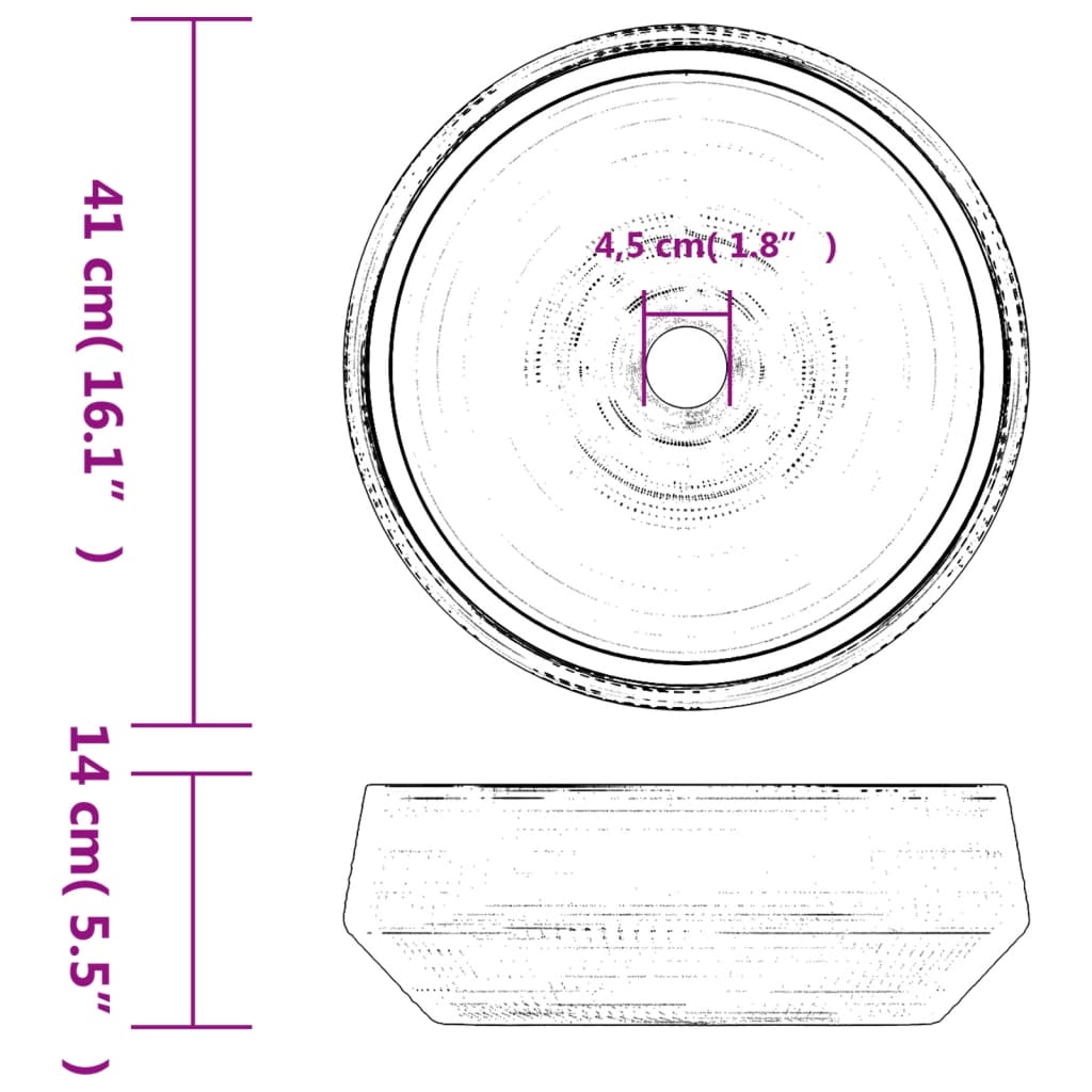 vidaXL Nadgradni umivaonik sivi okrugli Φ 41 x 14 cm keramički