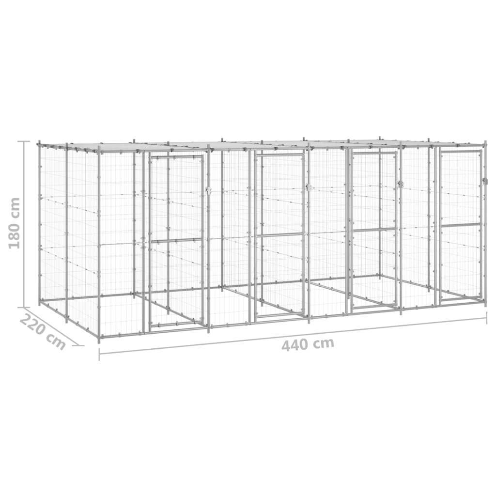 vidaXL Vanjski kavez za pse od pocinčanog čelika s krovom 9,68 m²