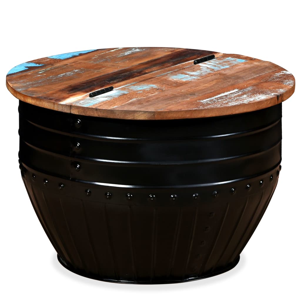 vidaXL Stolić za Kavu od Masivnog Obnovljenog Drva Crni u Obliku Bačve