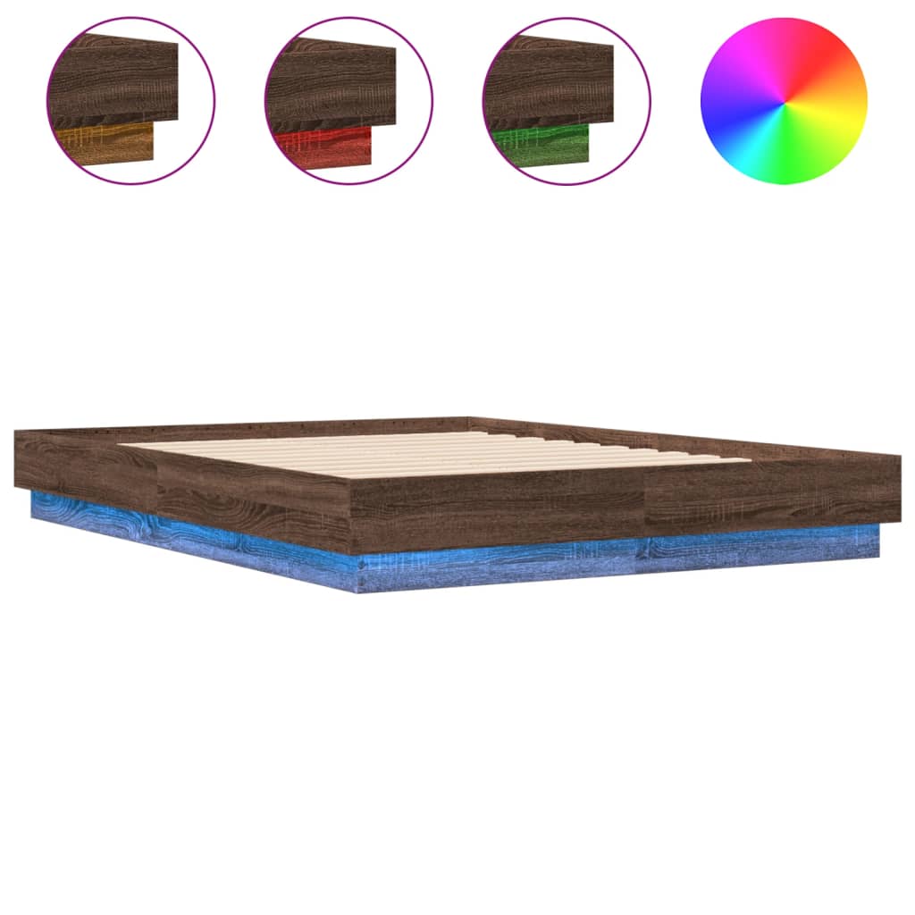 vidaXL Okvir kreveta s LED svjetlima smeđa boja hrasta 120 x 190 cm