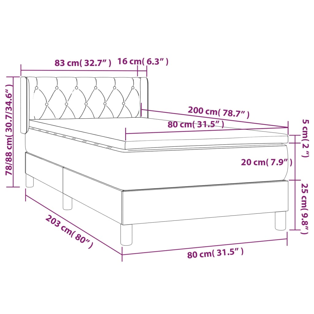 vidaXL Box spring krevet s madracem crni 80 x 200 cm baršunasti