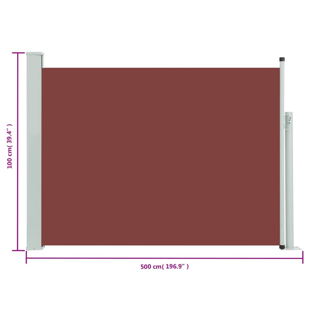 vidaXL Uvlačiva bočna tenda za terasu 100 x 500 cm smeđa