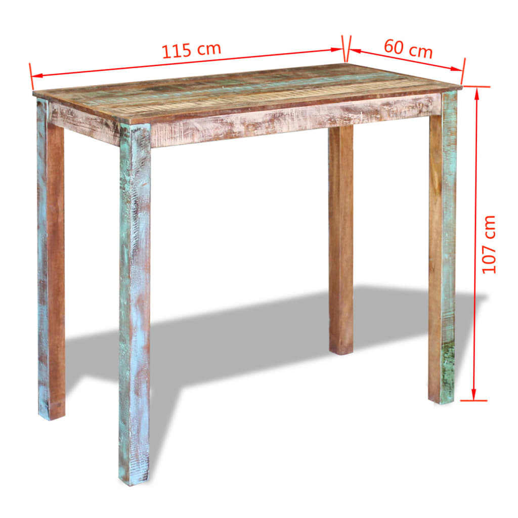 vidaXL Barski stol od masivnog obnovljenog drva 115 x 60 x 107 cm