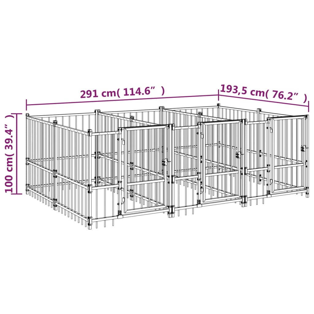 vidaXL Vanjski kavez za pse čelični 5,63 m²