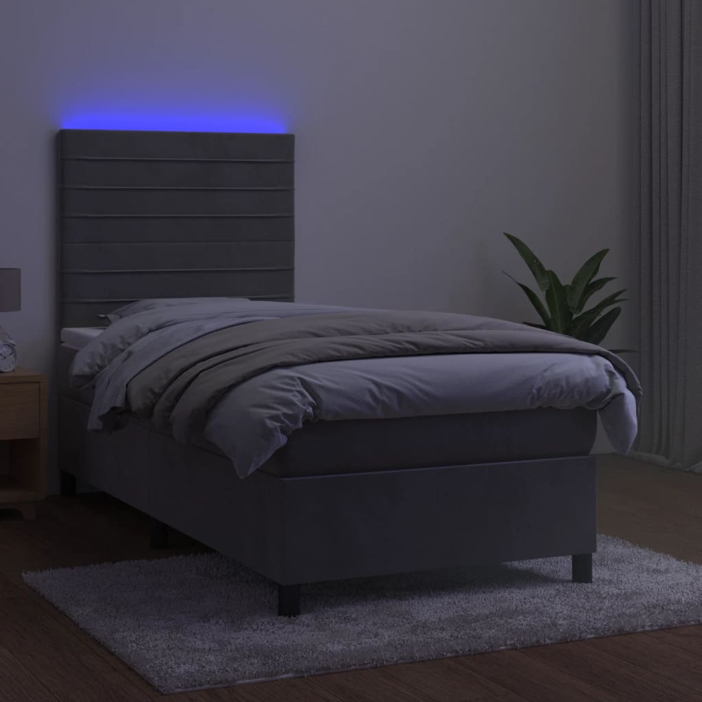 vidaXL Krevet box spring s madracem LED svjetlosivi 80x200 cm baršun