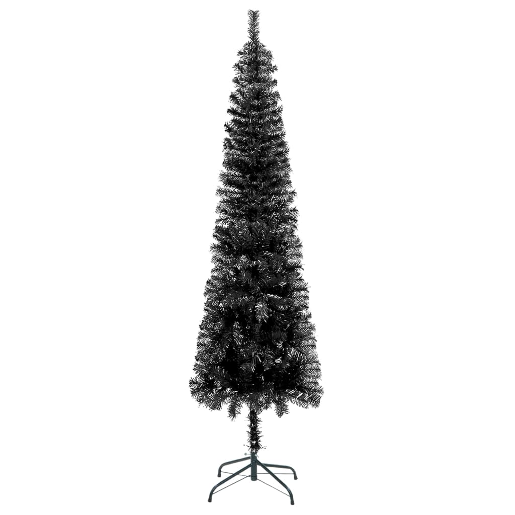 vidaXL Tanko osvijetljeno božićno drvce s kuglicama crno 210 cm