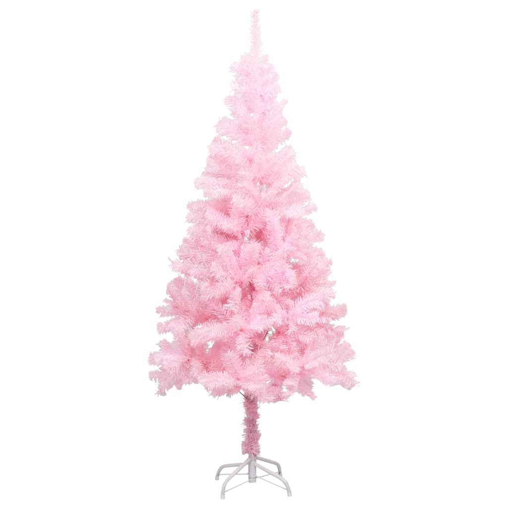 vidaXL Umjetno osvijetljeno božićno drvce s kuglicama rozo 150 cm PVC