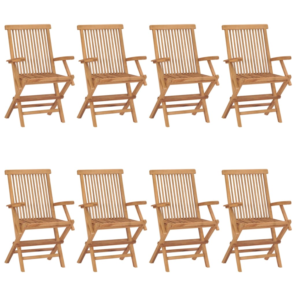 vidaXL Vrtne stolice sa smeđe-sivim jastucima 8 kom masivna tikovina