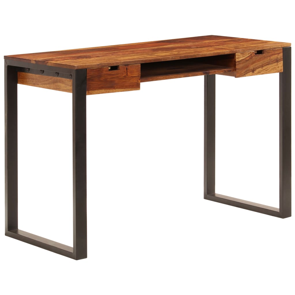 vidaXL Radni stol od masivnog drva šišama i čelika 110 x 55 x 78 cm