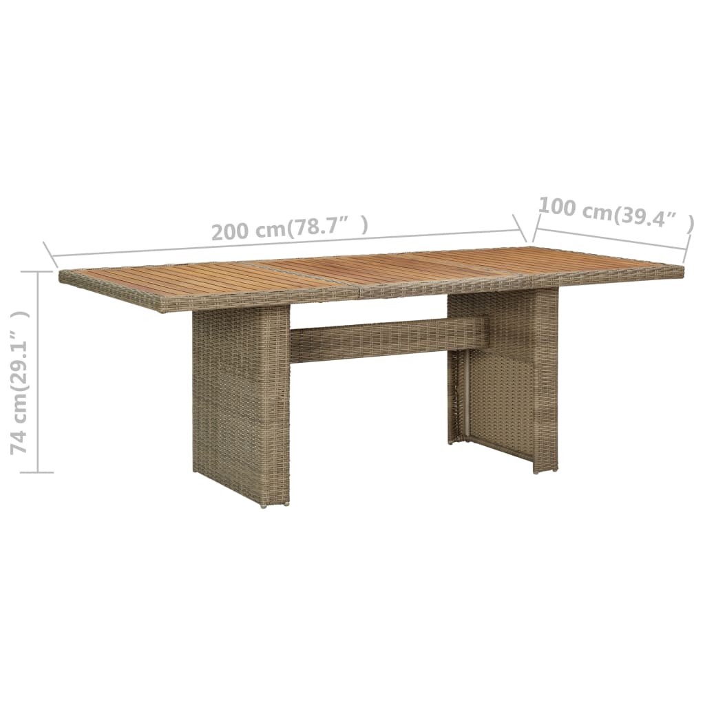 vidaXL Vrtni blagovaonski stol smeđi 200 x 100 x 74 cm od poliratana