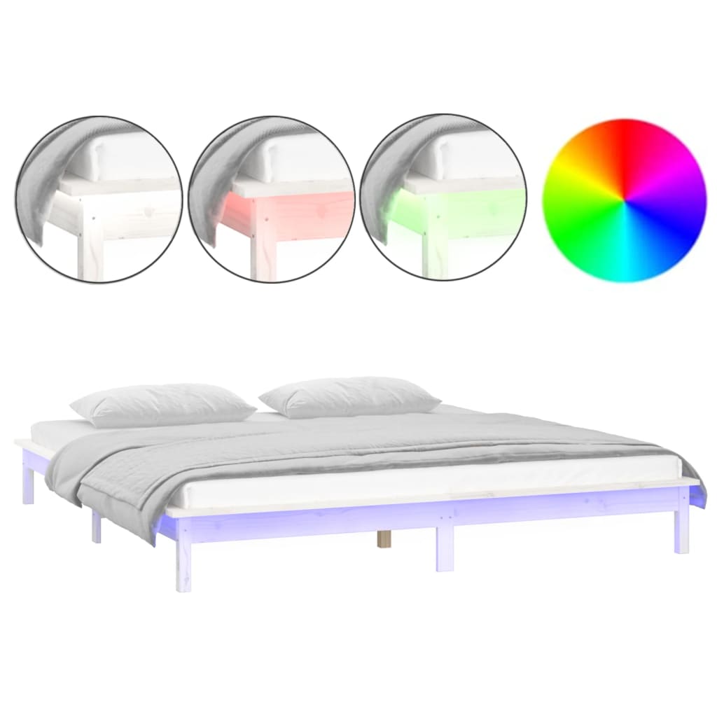 vidaXL LED okvir za krevet bijeli 120 x 200 cm od masivnog drva