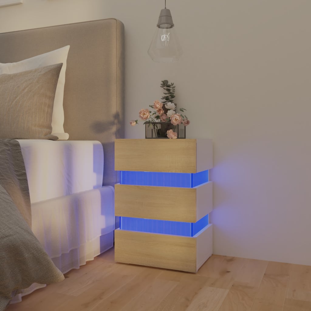 vidaXL LED noćni ormarić bijeli i hrast 45x35x67 cm konstruirano drvo