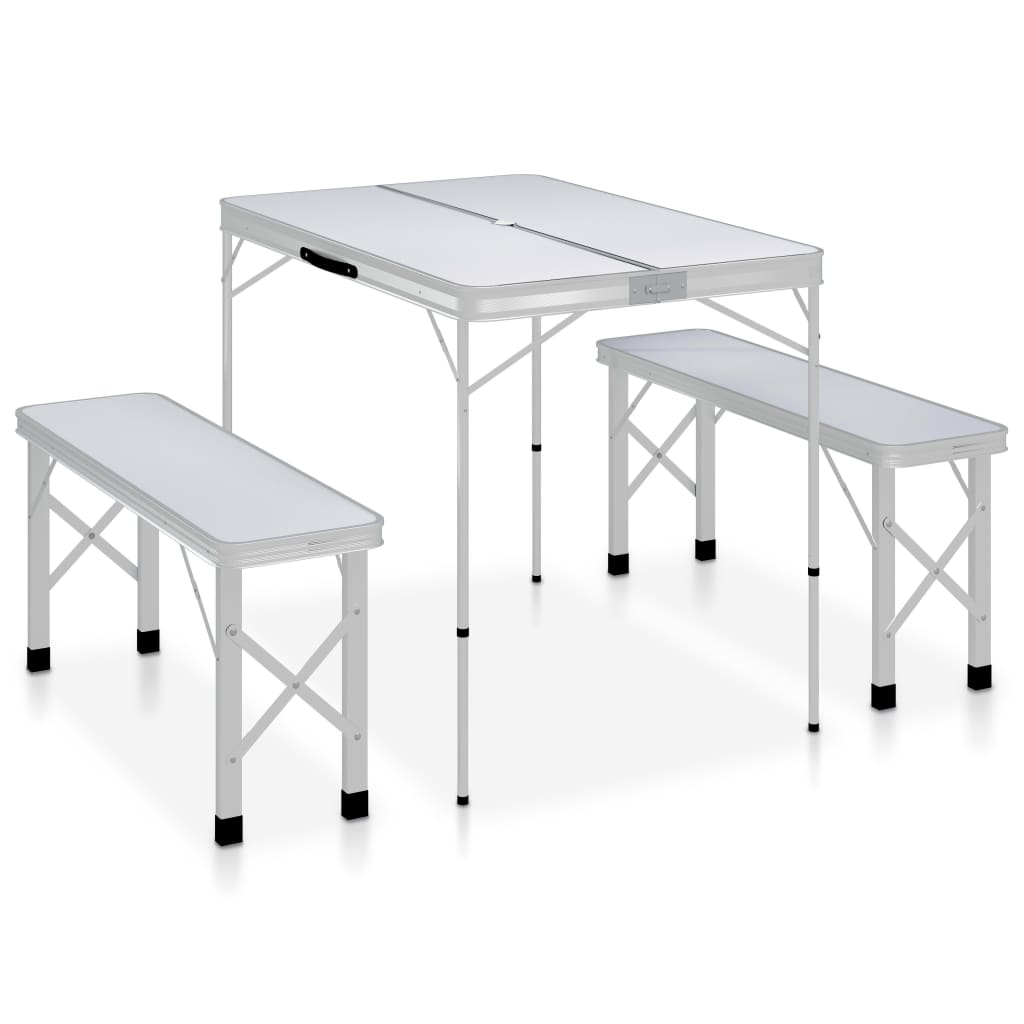 vidaXL Sklopivi stol za kampiranje s 2 klupe aluminijski bijeli