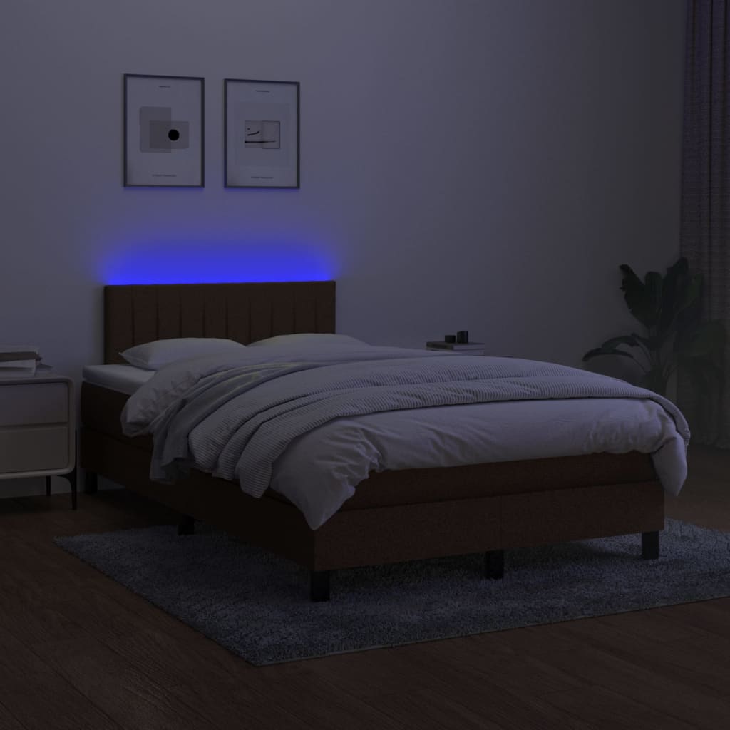 vidaXL Krevet box spring s madracem LED tamnosmeđi 120x200 cm tkanina