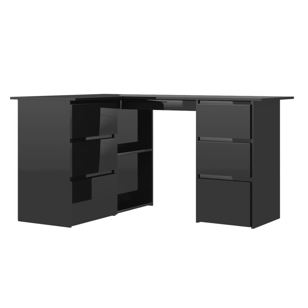 vidaXL Kutni radni stol visoki sjaj crni 145 x 100 x 76 cm od iverice