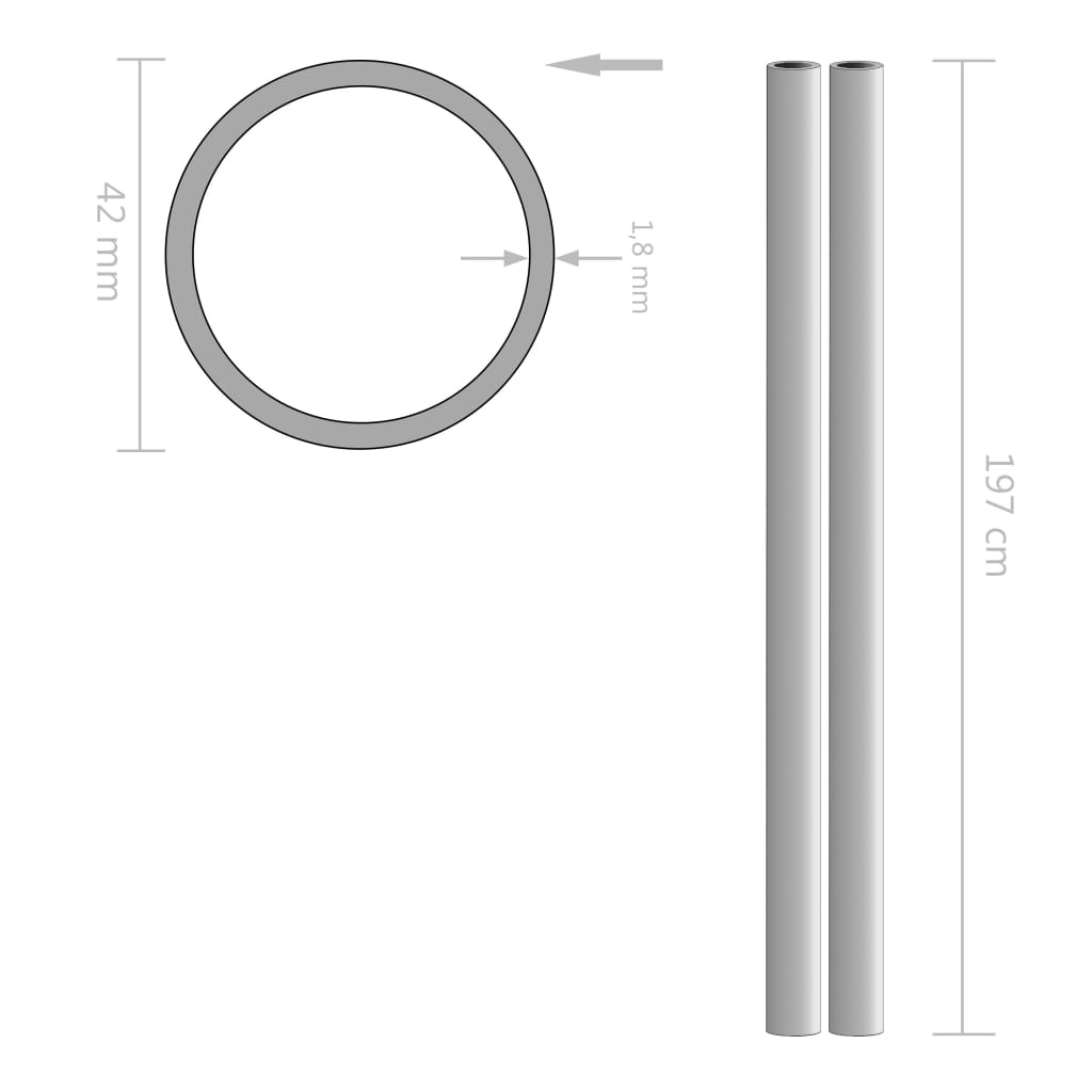 vidaXL Cijevi od nehrđajućeg čelika 2 kom okrugle V2A 2m Ø 42 x 1,8 mm