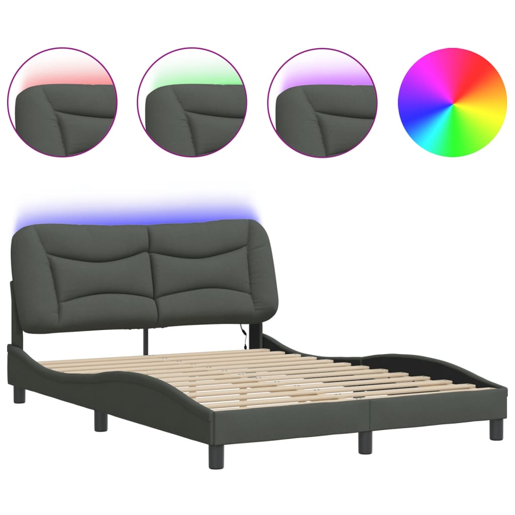 vidaXL Okvir kreveta s LED svjetlima tamosivi 140 x 190 cm od tkanine