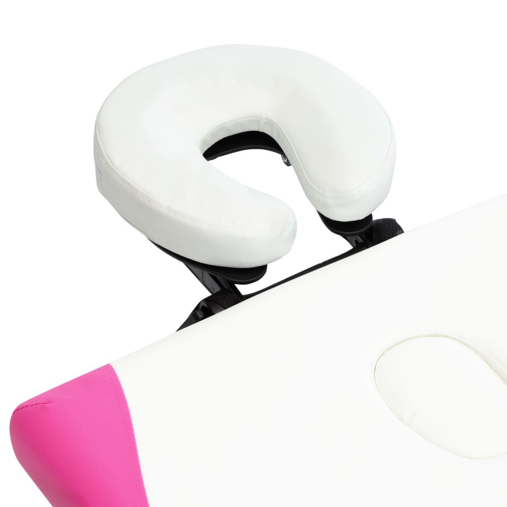 vidaXL Sklopivi stol za masažu s 2 zone aluminijski bijelo-ružičasti
