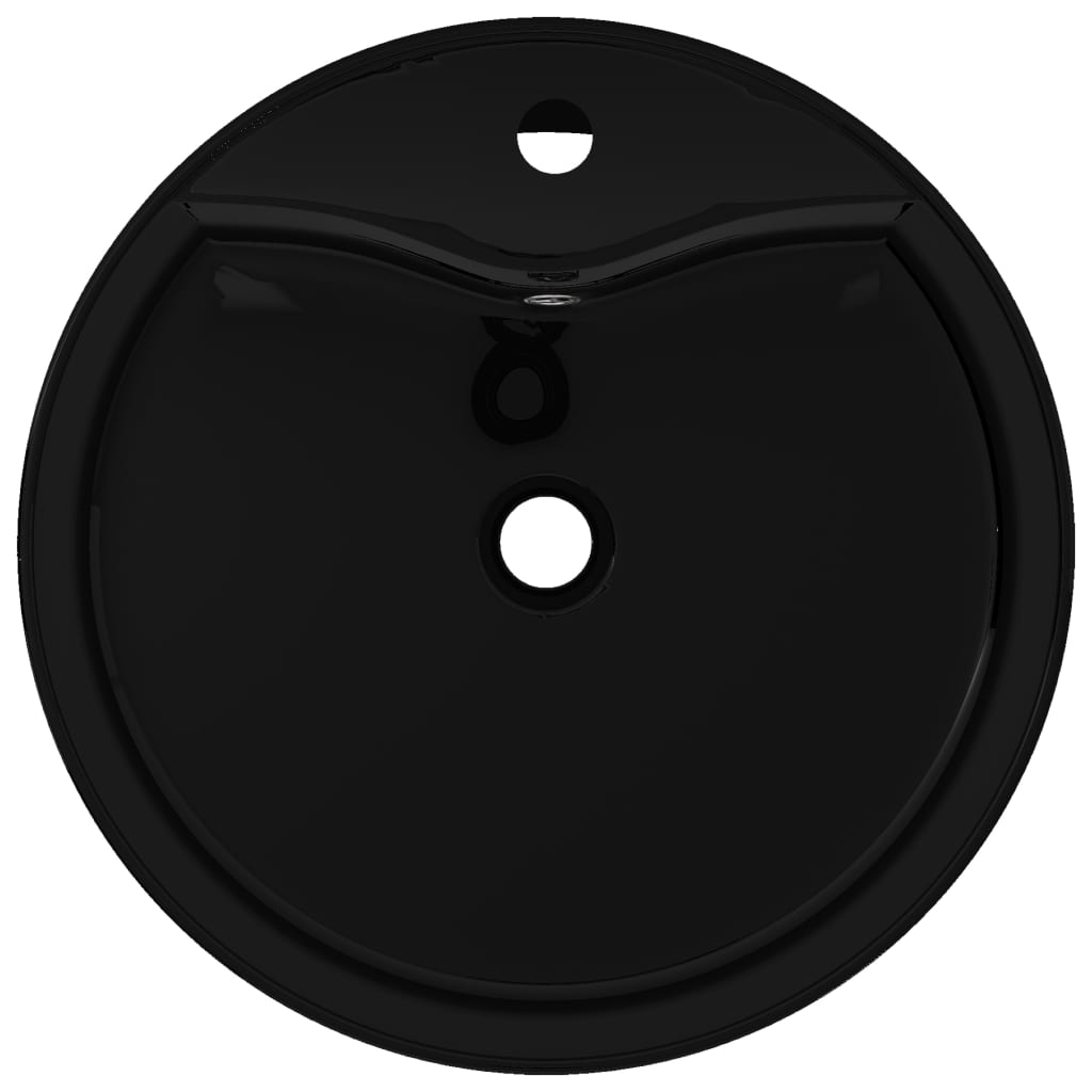 Crni okrugli keramički umivaonik sa zaštitom od prelijevanja