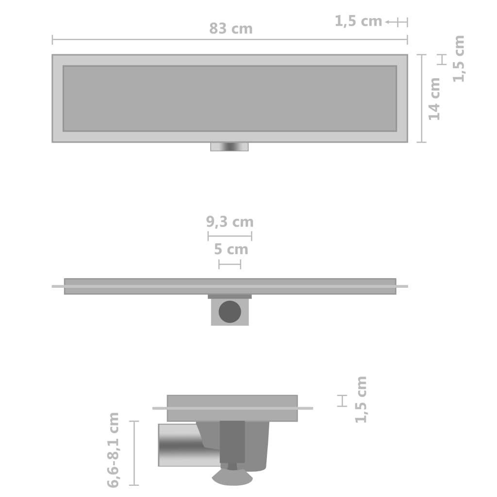vidaXL Odvod za tuš s poklopcem 2-u-1 83 x 14 cm od nehrđajućeg čelika