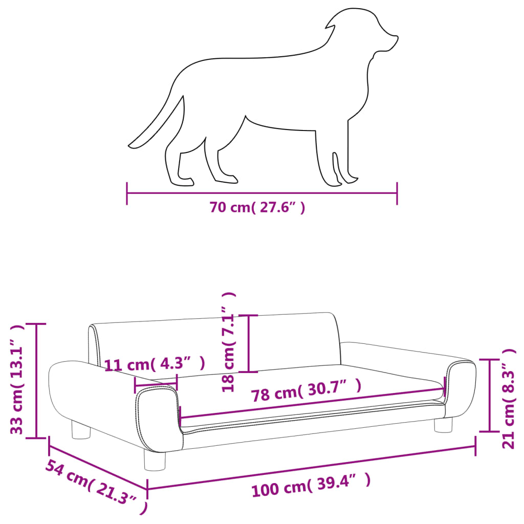 vidaXL Krevet za pse svjetlosivi 100 x 54 x 33 cm baršunasti