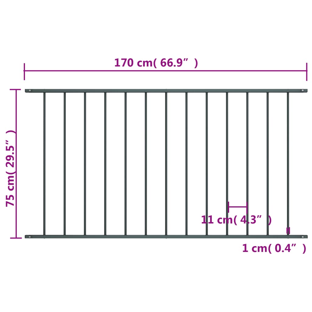 vidaXL Panel za ogradu od čelika obloženog prahom 1,7x0,75 m antracit