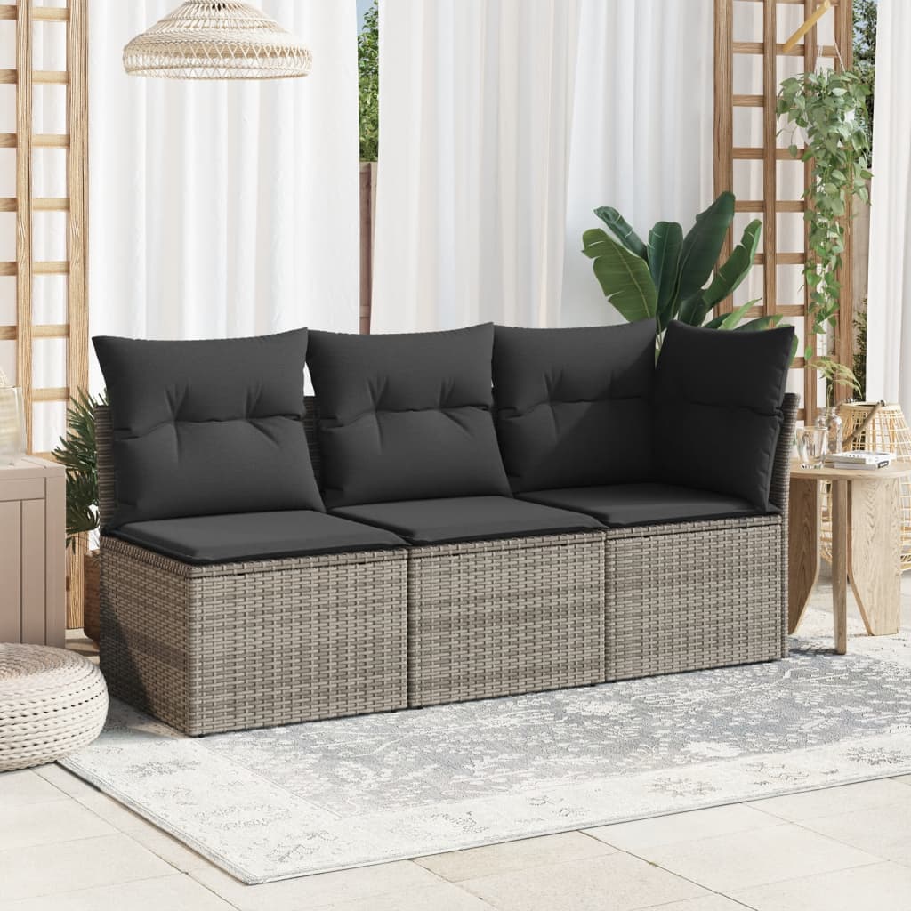 vidaXL Vrtna sofa bez naslona za ruke s jastucima siva od poliratana