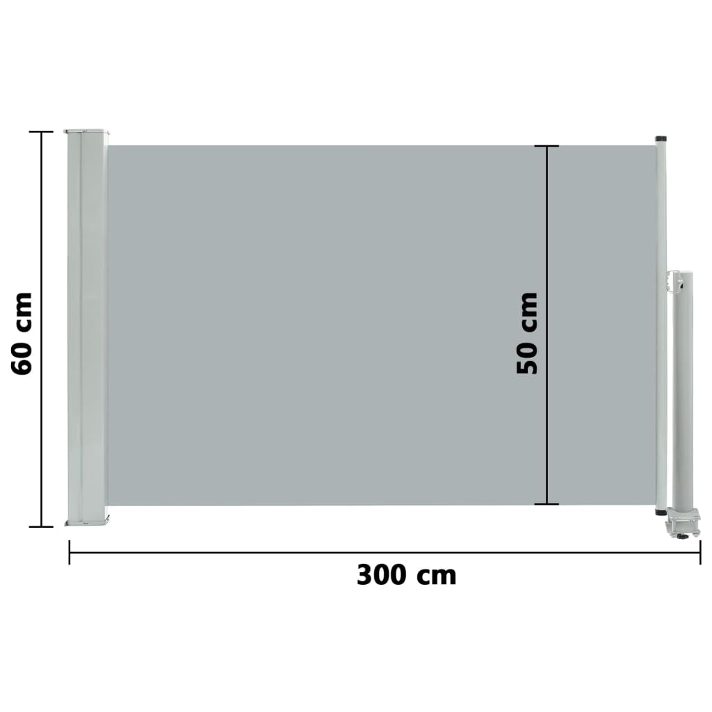 vidaXL Uvlačiva bočna tenda za terasu 60 x 300 cm siva
