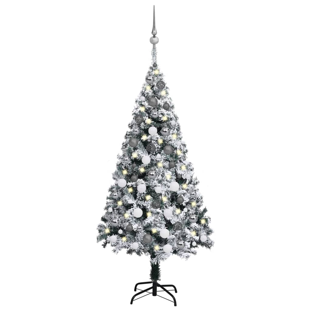 vidaXL Umjetno osvijetljeno božićno drvce s kuglicama zeleno 120 cm