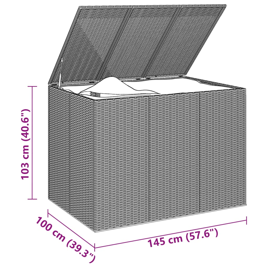 vidaXL Kutija za vrtne jastuke od PE ratana 145 x 100 x 103 cm crna