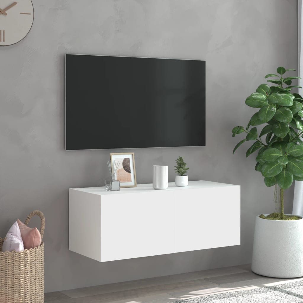 vidaXL Zidni TV ormarić s LED svjetlima bijeli 80x35x31 cm