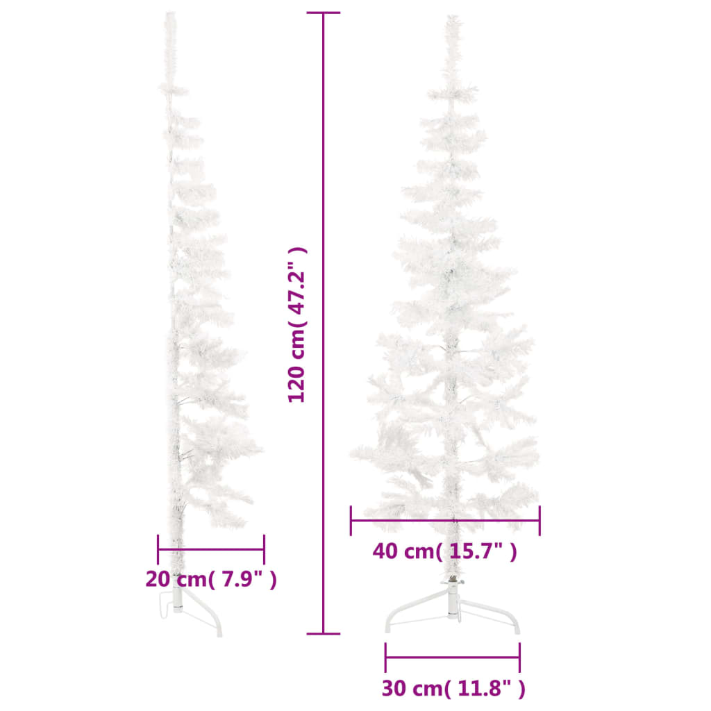 vidaXL Tanka umjetna polovica božićnog drvca sa stalkom bijela 120 cm