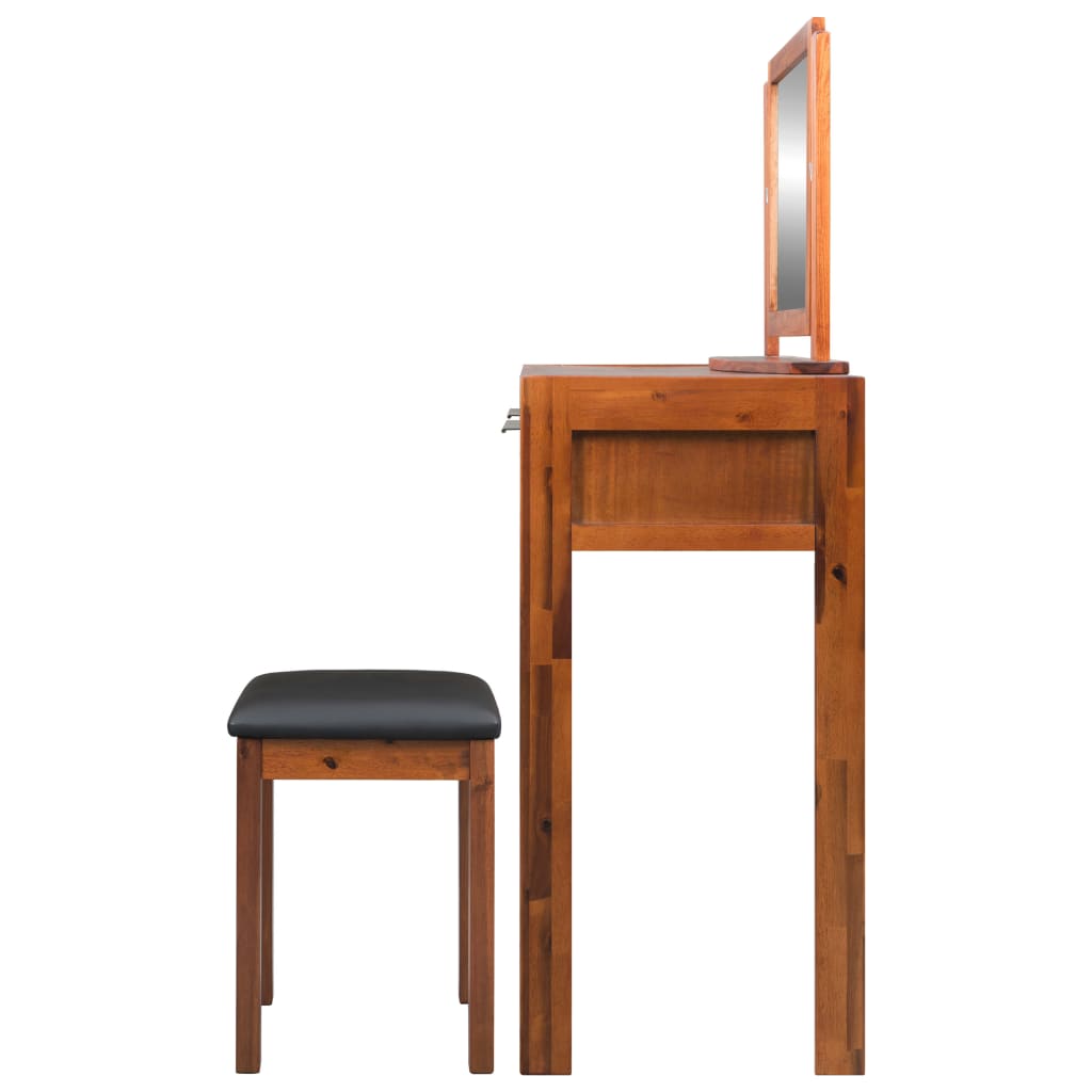 vidaXL Toaletni stolić s tabureom i ogledalom od masivnog drva akacije