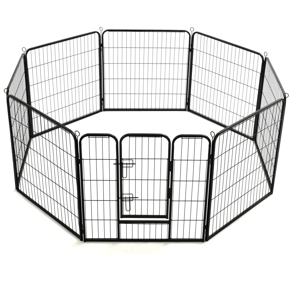 vidaXL Ograda za pse s 8 ploča od čelika 80 x 80 cm crna