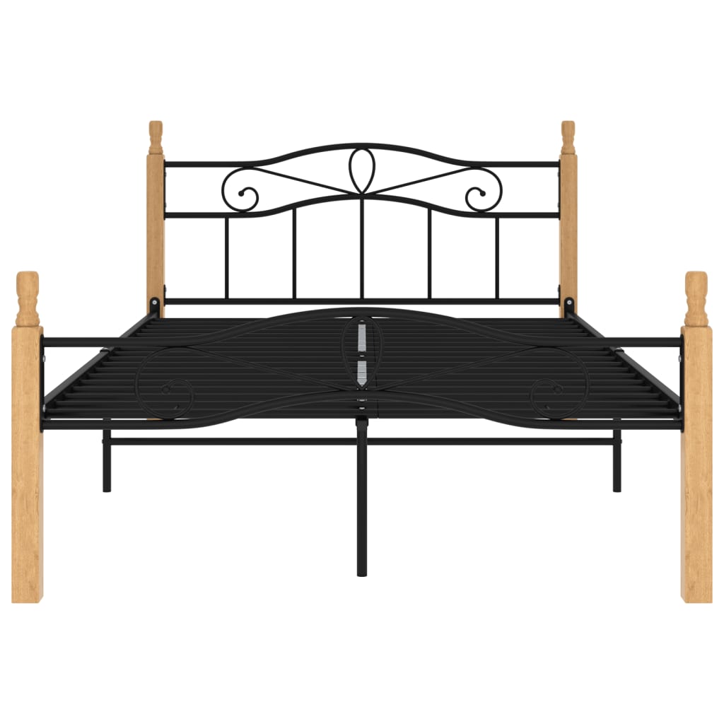 vidaXL Okvir kreveta crni od metala i masivne hrastovine 120 x 200 cm