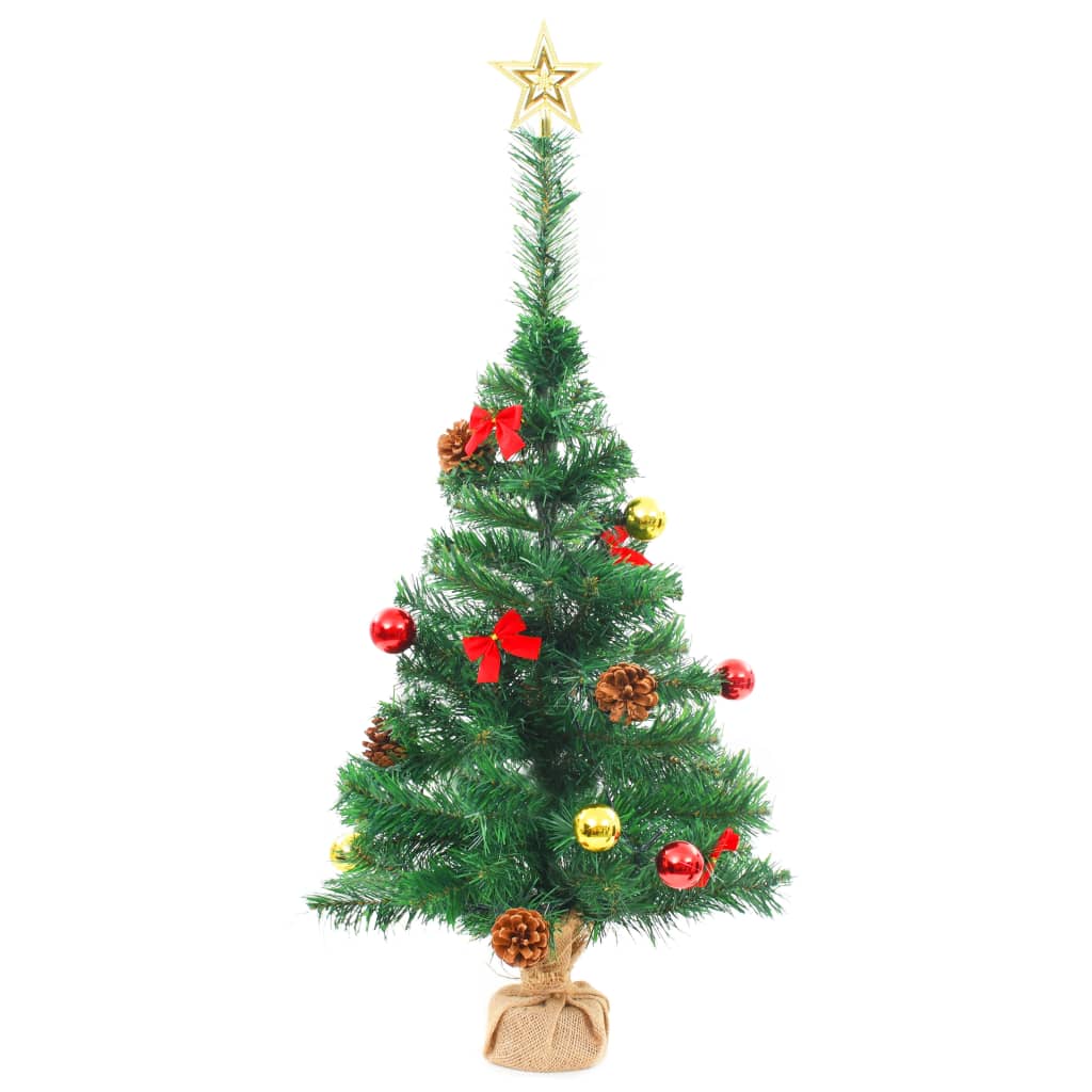 vidaXL Umjetno osvijetljeno božićno drvce s kuglicama zeleno 64 cm