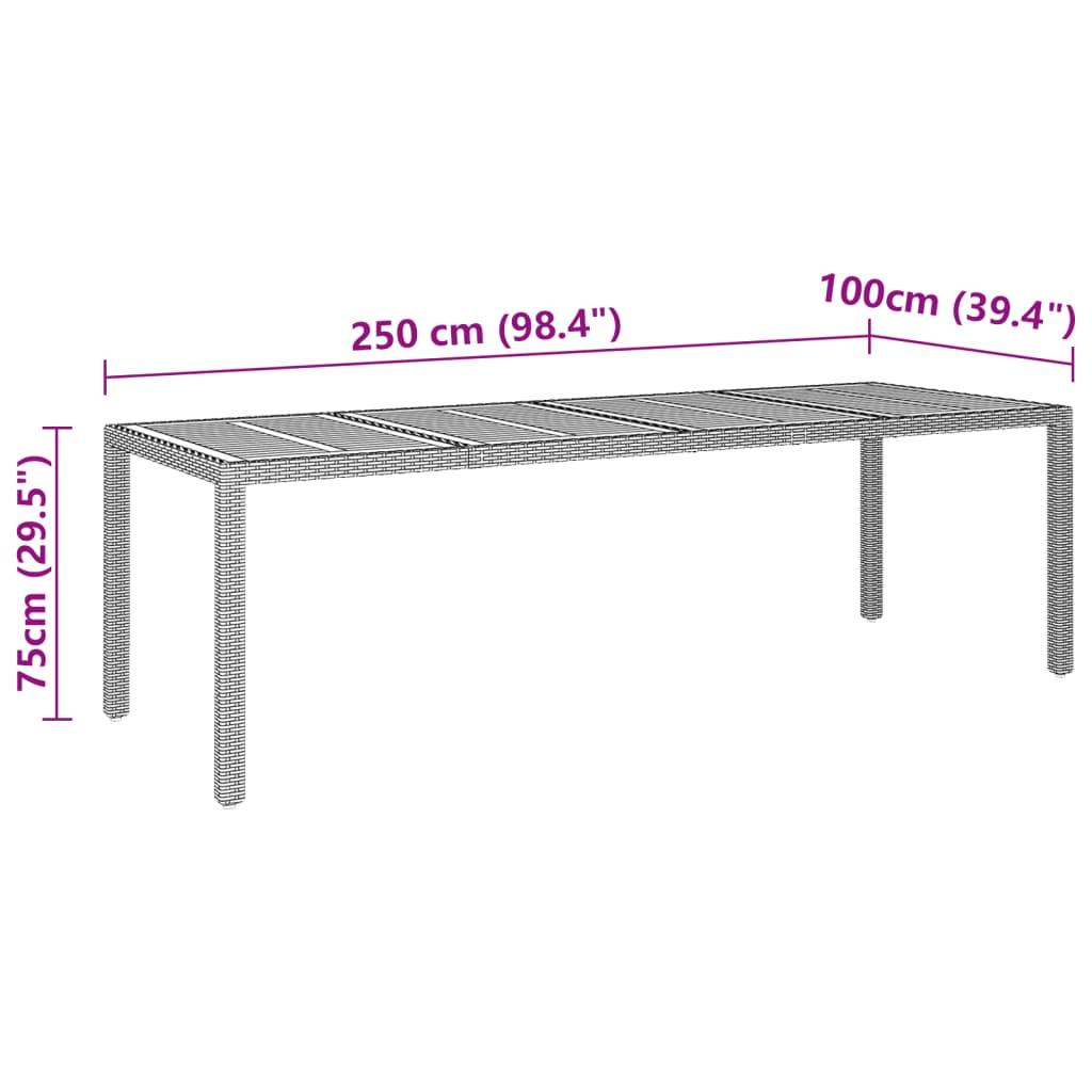 vidaXL Vrtni stol sivi 250x100x75 cm poliratan i masivno drvo bagrema