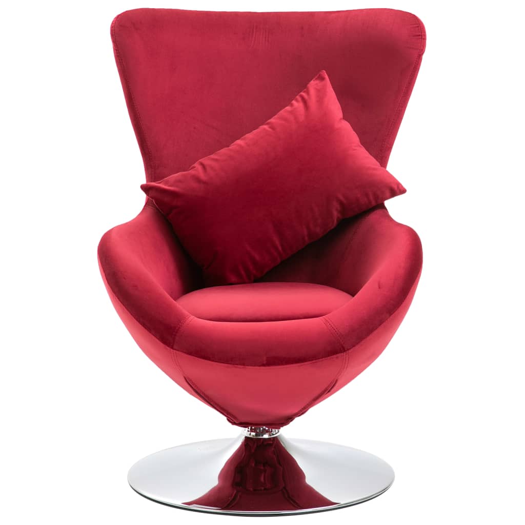 vidaXL Okretna jajolika stolica s jastukom crvena baršunasta