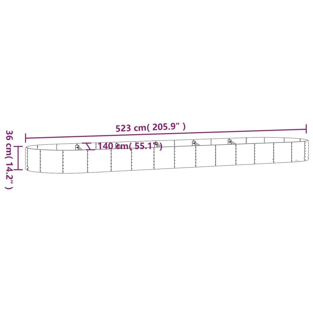 vidaXL Povišena vrtna gredica od čelika 523x140x36 cm smeđi