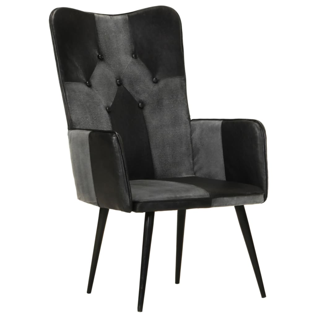 vidaXL Fotelja s krilnim naslonom od prave kože crno-siva