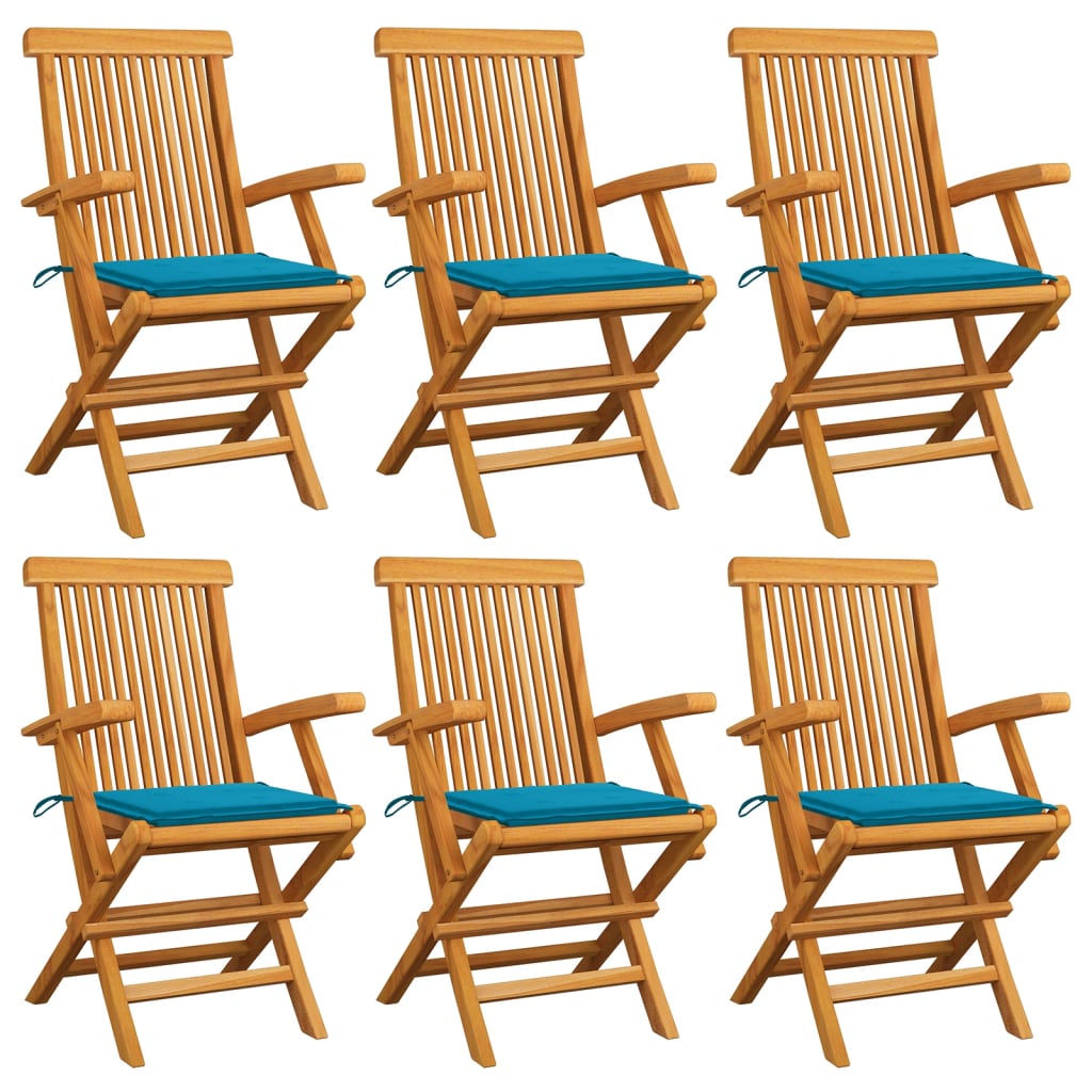 vidaXL Vrtne stolice s plavim jastucima 6 kom od masivne tikovine