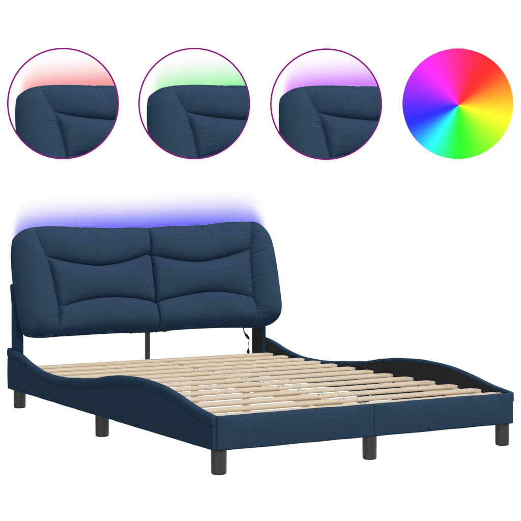 vidaXL Okvir kreveta s LED svjetlima plavi 120 x 200 cm od tkanine
