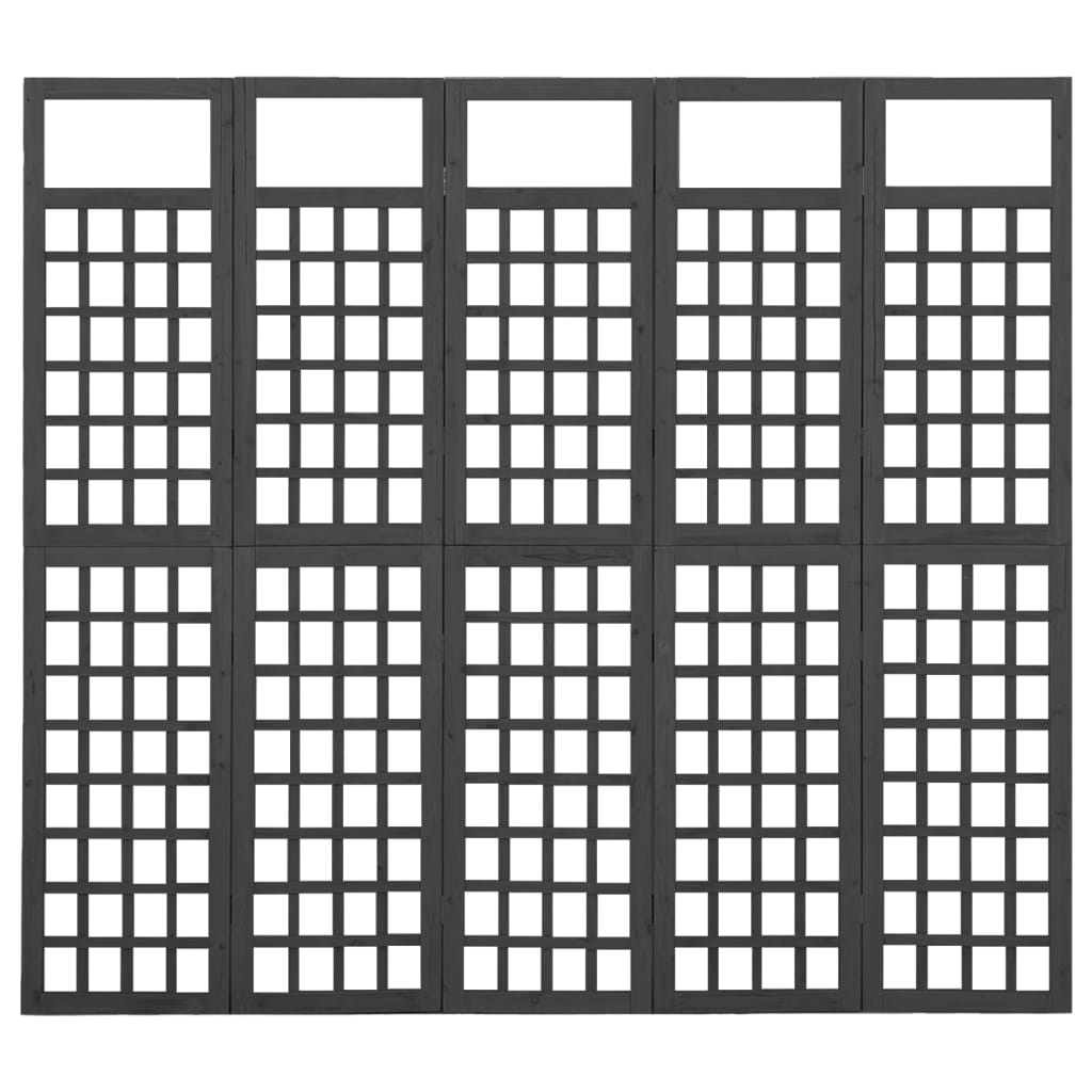 vidaXL Sobna pregrada / rešetka s 5 panela jelovina 201,5x180 cm crna