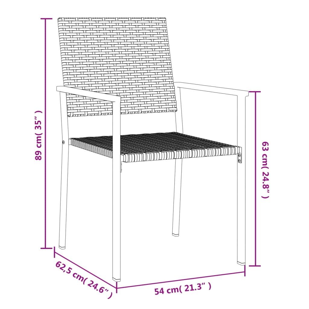 vidaXL Vrtne stolice 6 kom crne 54 x 62,5 x 89 cm od poliratana