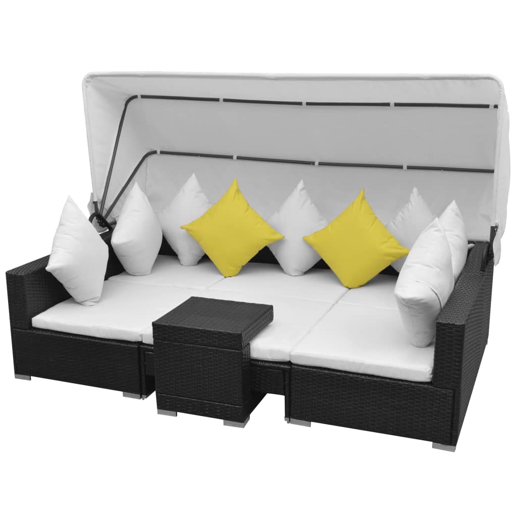 vidaXL 7-dijelni vrtni lounge set s baldahinom poli ratan crni