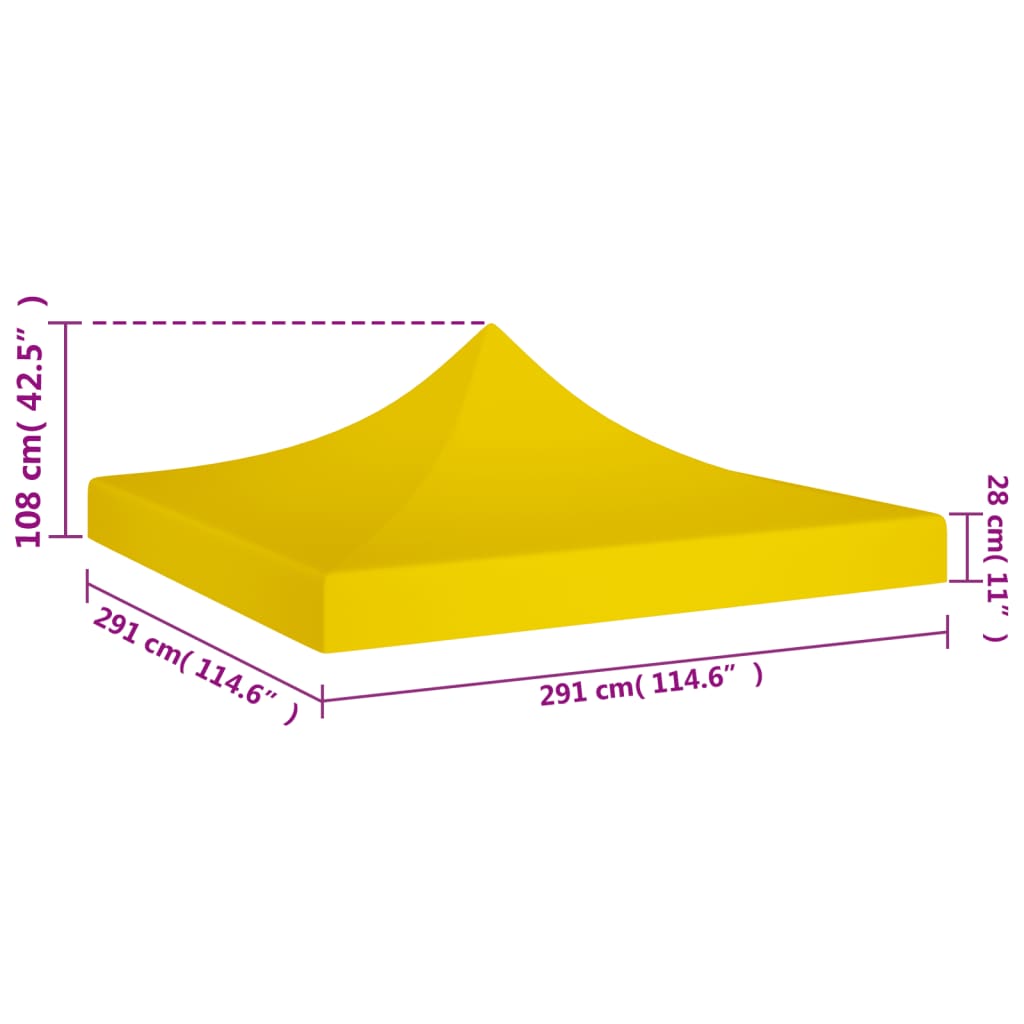vidaXL Krov za šator za zabave 3 x 3 m žuti 270 g/m²