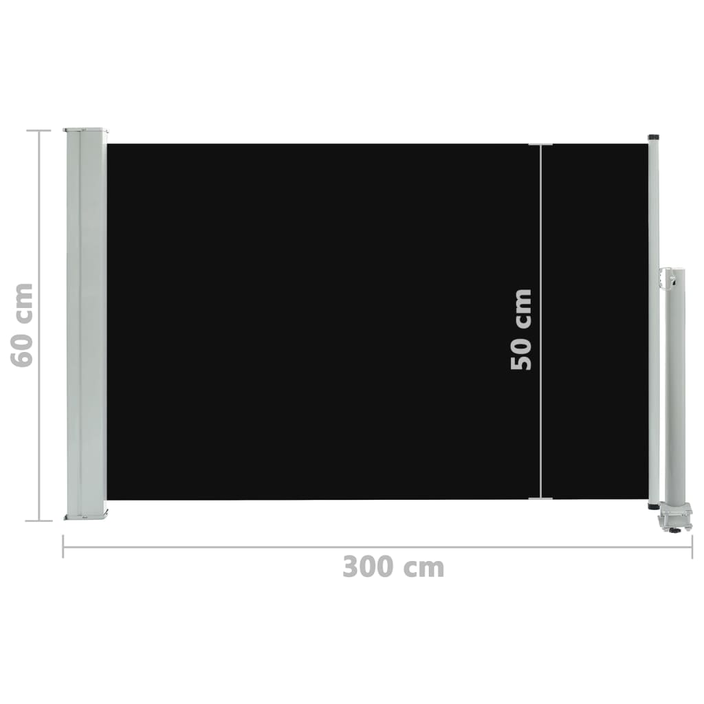 vidaXL Uvlačiva bočna tenda za terasu 60 x 300 cm crna